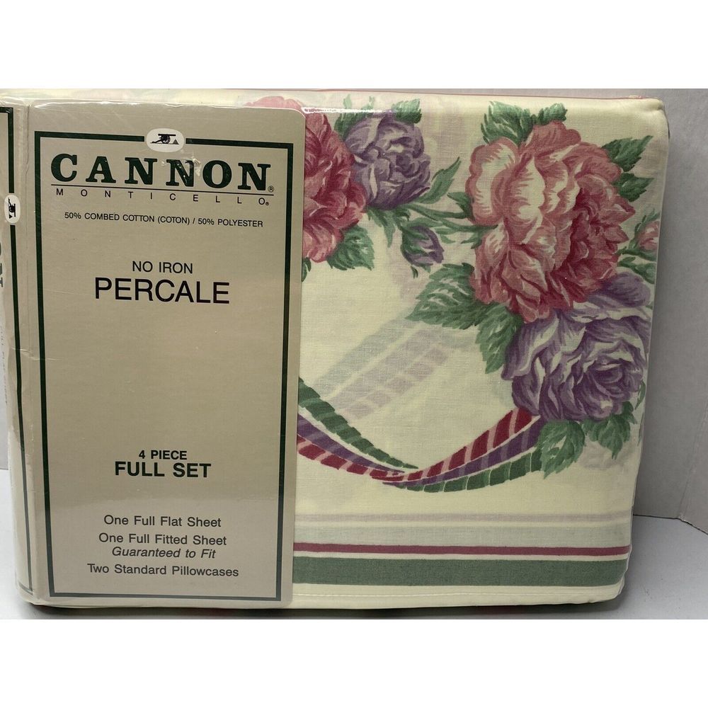 Cannon Monticello Full Flat Sheet VTG New Sealed Complete Set Nice Pattern‎